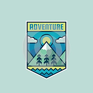 Adventure mountain - concept badge vector illustration. Expedition explorer creative logo in flat style. Discovery outdoor sign.