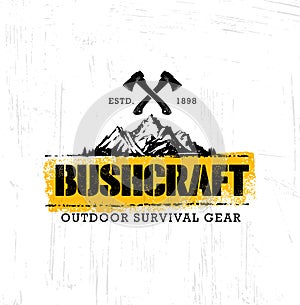 Adventure Mountain Hike Bushcraft Creative Motivation Sign Set Concept. Survival Equipment Vector Outdoor Design