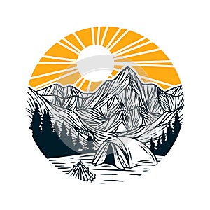 Adventure and mountain outdoor vintage logo template, badge or emblem style Pro Vector