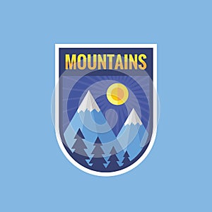 Adventure mountains - concept badge vector illustration. Expedition explorer creative logo in flat style. Discovery outdoor sign.