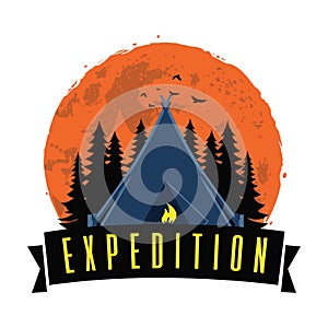 Adventure Night Expedition Campfire Camping Camp Logo Design Vector