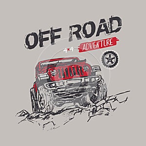 Adventure off road jeep illustration for print