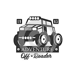 Adventure Off-Roader Extreme Club And Rental Black And White Promo Label Design Template