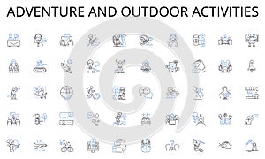 Adventure and outdoor activities line icons collection. Apartments, Condos, Townhouses, Dormitories, Studios, Lofts
