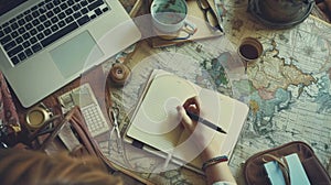 Adventure Planning on World Map.AI generated image