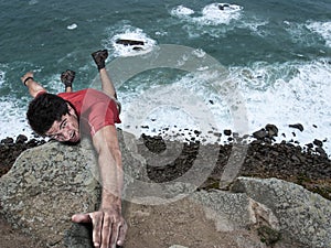 Adventure rock climbing man