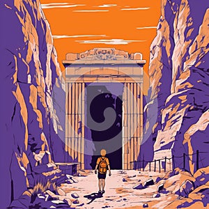 Adventure In The Ruins: An Orange And Purple Graphic