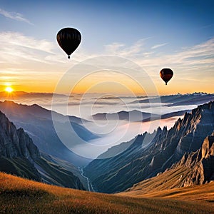 Adventure seekers soar high above mountain range in hotr balloon generated by