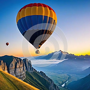 Adventure seekers soar high above mountain range in hotr balloon generated by