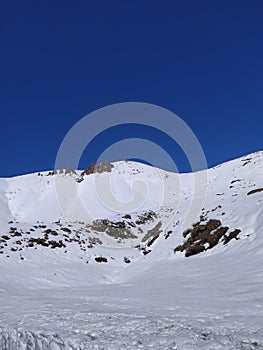 Adventure in the Snow. Andes mountains in Maule Region