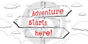 Adventure starts here - outline signpost with three arrows