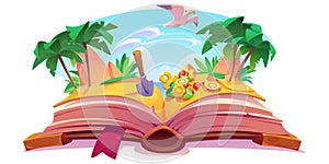 Adventure story kid fairy tale book with treasure