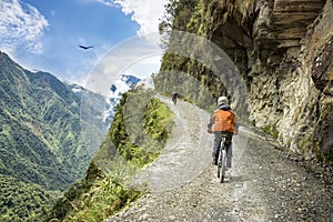 Adventure travel downhill biking road of death