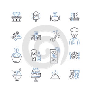 Adventure travel line icons collection. Expedition, Trekking, Safari, Exploration, Rafting, Cliffdiving, Mountaineering photo