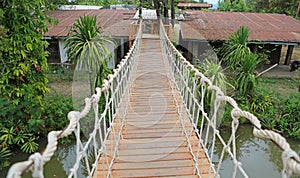 Adventure wooden rope suspension bridge