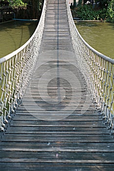 Adventure wooden rope suspension bridge