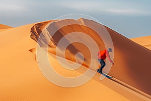 Adventurer Sandboarding Down Majestic Desert Dunes photo
