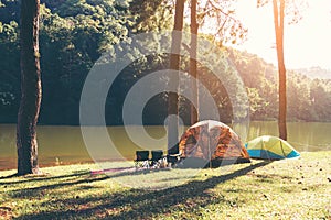 Adventures Camping tourism and tent under the view