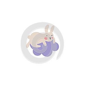 Adventures of Easter bunniesCute little hare climbed onto a purple cloud and doesn`t know how to get out of there. Who will help