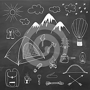 Adventures hand drawn vector doodle set