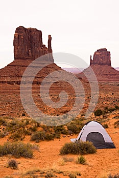 Adventures Pitched Tent in Monument Valley Mitten Buttes