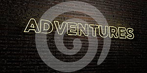 ADVENTURES -Realistic Neon Sign on Brick Wall background - 3D rendered royalty free stock image