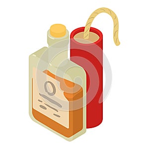 Adventurism concept icon isometric vector. Whiskey bottle and red dynamite stick