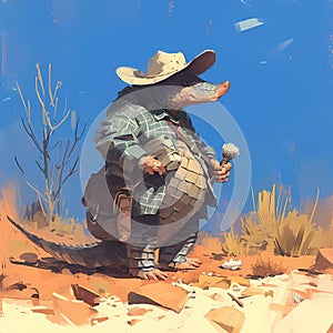 Adventurous Alligator in Desert, Illustrated Style