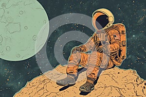 Adventurous Astronaut sitting on planet. Generate Ai