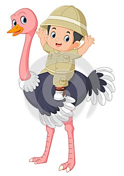 an adventurous boy in riding ostrich animals