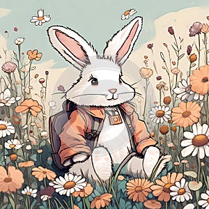 Adventurous Bunny Amidst Blooms