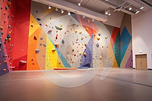 Adventurous Child rock climbing indoor safety wall. Generate Ai