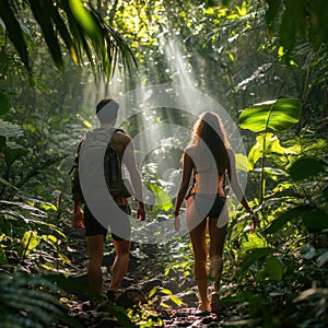 Adventurous Couple in Lush Jungle Setting photo