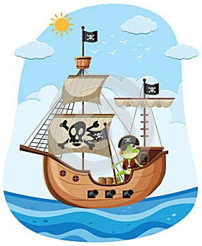 Adventurous Frog on Pirate Ship