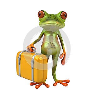 Adventurous frog with suitcase