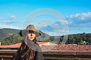 Adventurous girl, exploring the Magical Town of Tlalpujahua, Mexico. photo