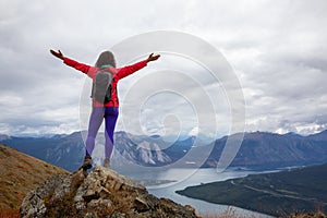 Adventurous Girl Hiking on the Mountain