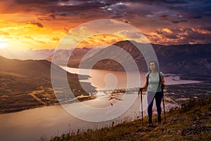 Adventurous Girl Hiking up the Nares Mountain