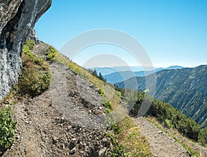 Adventurous hiking path up to Barenkopf mountain, austria