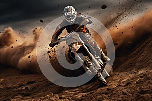 Adventurous Motocross crossing dirt. Generate Ai