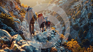 Adventurous Mountain Hike With A Group Exploring Nature\'s Majesty Together