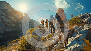 Adventurous Mountain Hike With A Group Exploring Nature\'s Majesty Together