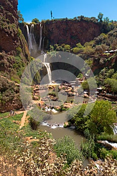 Adventurous Ourika water falls near Marrakesh in Morocco in summer