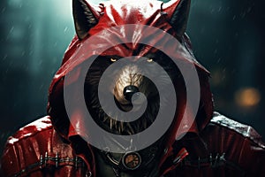 Adventurous Red hood big wolf. Generate ai