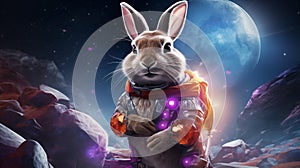 Adventurous Space Bunny on a Lunar Expedition Generative AI