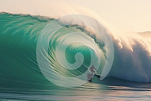 Adventurous surfer conquers epic wave, providing ample opportunities for compelling text placement