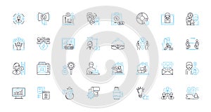 Adverse impact linear icons set. Discrimination, Unfairness, Inequity, Prejudice, Bias, Disadvantage, Harm line vector