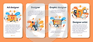 Advert designer or illustrator mobile application banner set. Artist