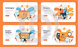 Advert designer or illustrator web banner or landing page set.