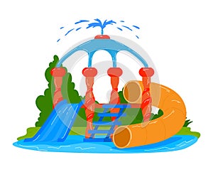 Advertise sign object with marine life, summer aquapark vector illustration. Letters at sign, water park symbol with